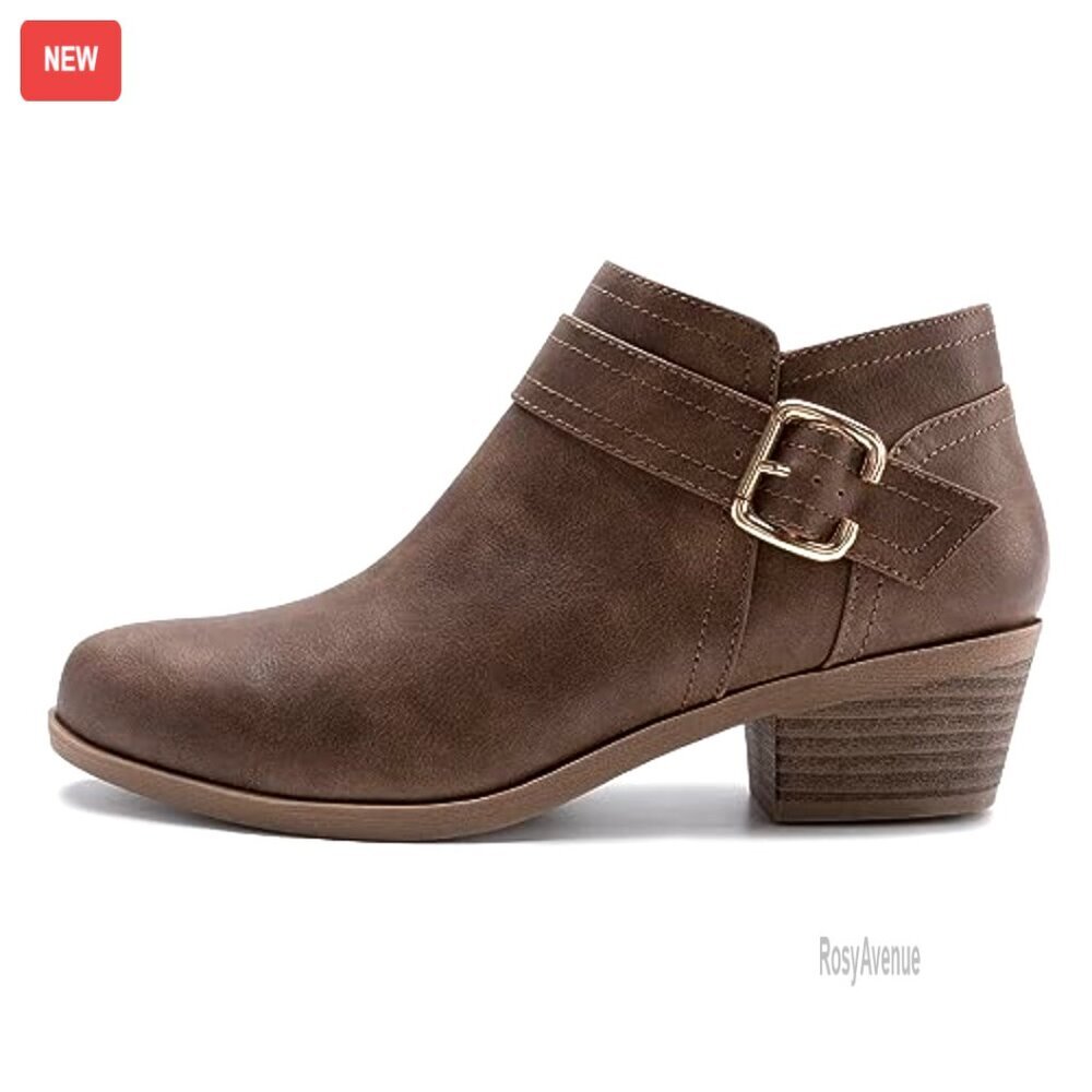 Chunky Low Heel Ankle Boots Pointed Toe Side Zipper Booties Women's Shoes - Picture 3 of 7